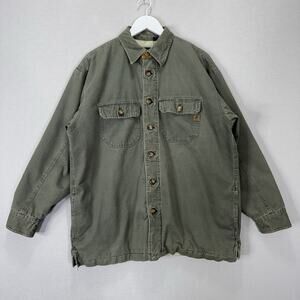 Vintage IZOD Quilted Insulated Barn Coat Men L Green Canvas Chore Jacket Ranch